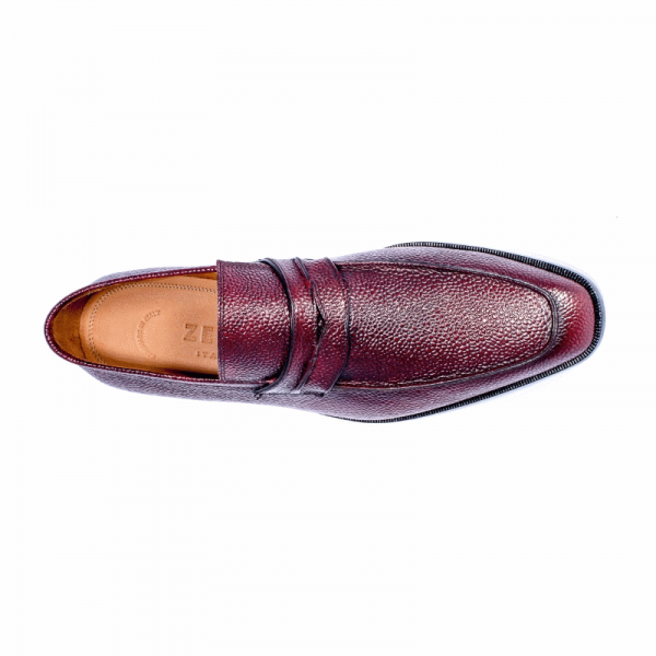 Zelli Meo Pebble Grain Penny Loafers Burgundy