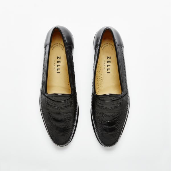 Zelli Milano Ostrich Leg / Nappa Slip-On Black