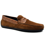 Zelli Monza Suede & Crocodile Driving Shoes Cognac