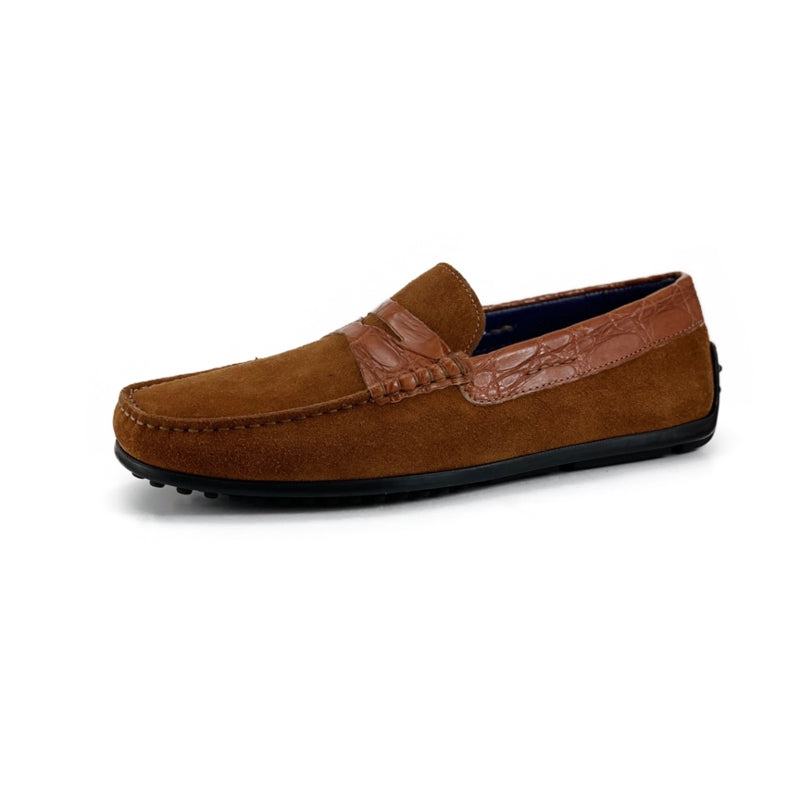 Zelli Monza Suede & Crocodile Driving Shoes Cognac (31-160-CGN)