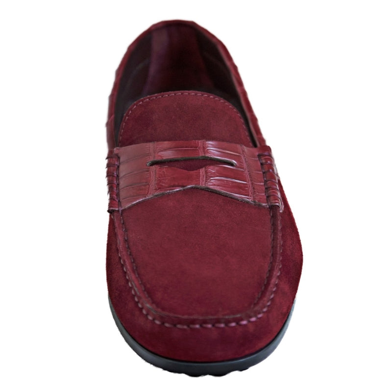 Zelli Monza Suede & Crocodile Driving Shoes Bordeaux (31-160-BDX)