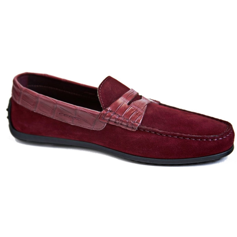 Zelli Monza Suede & Crocodile Driving Shoes Bordeaux