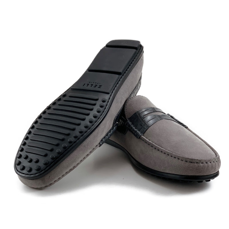 Zelli Monza Suede & Crocodile Driving Shoes Gray (31-160-GRY)