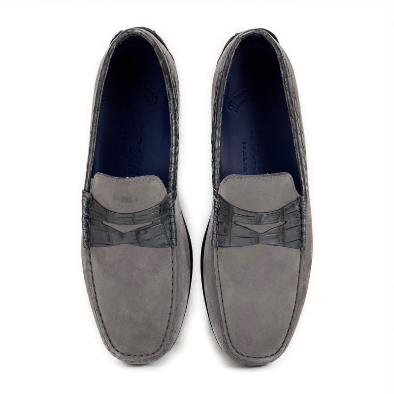 Zelli Monza Suede & Crocodile Driving Shoes Gray (31-160-GRY)