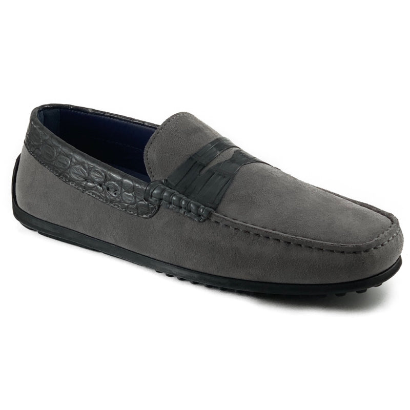 Zelli Monza Suede & Crocodile Driving Shoes Gray