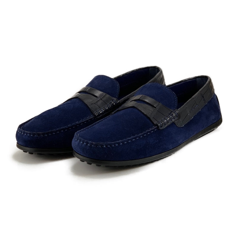 Zelli Monza Suede & Crocodile Driving Shoes Navy (31-160-NVY)