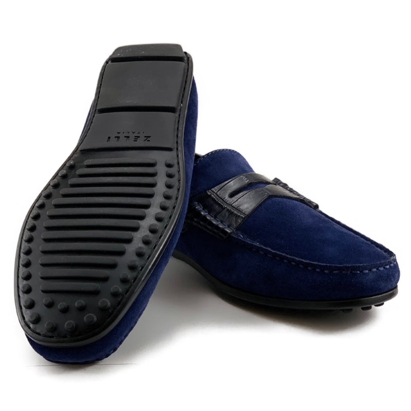 Zelli Monza Suede & Crocodile Driving Shoes Navy (31-160-NVY)