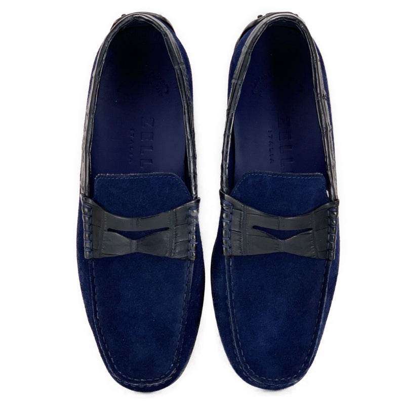 Zelli Monza Suede & Crocodile Driving Shoes Navy (31-160-NVY)