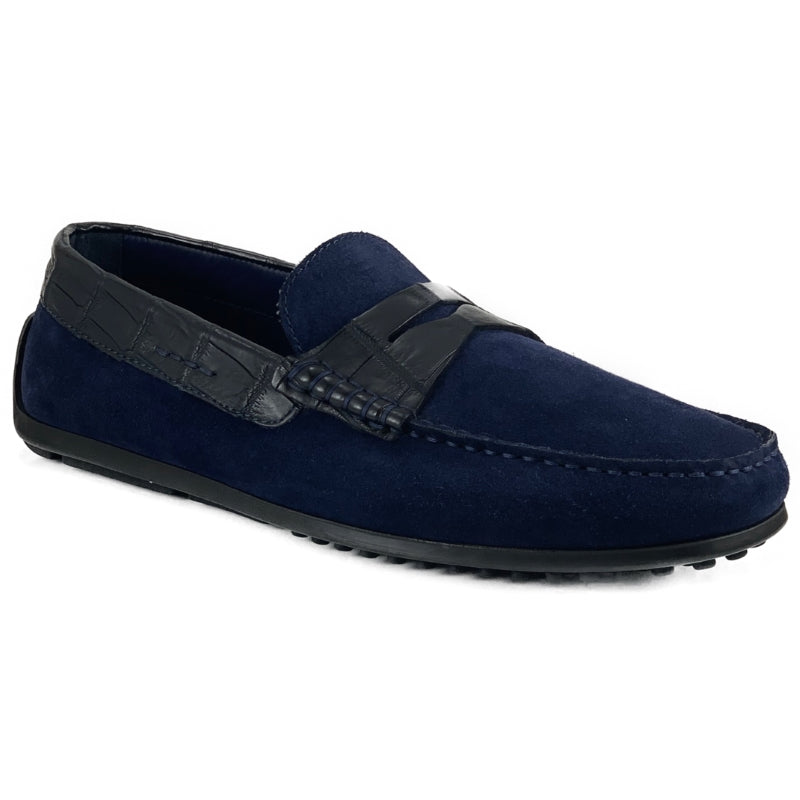 Zelli Monza Suede & Crocodile Driving Shoes Navy