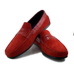 Zelli Monza Suede & Crocodile Driving Shoes Red (31-160-RED)