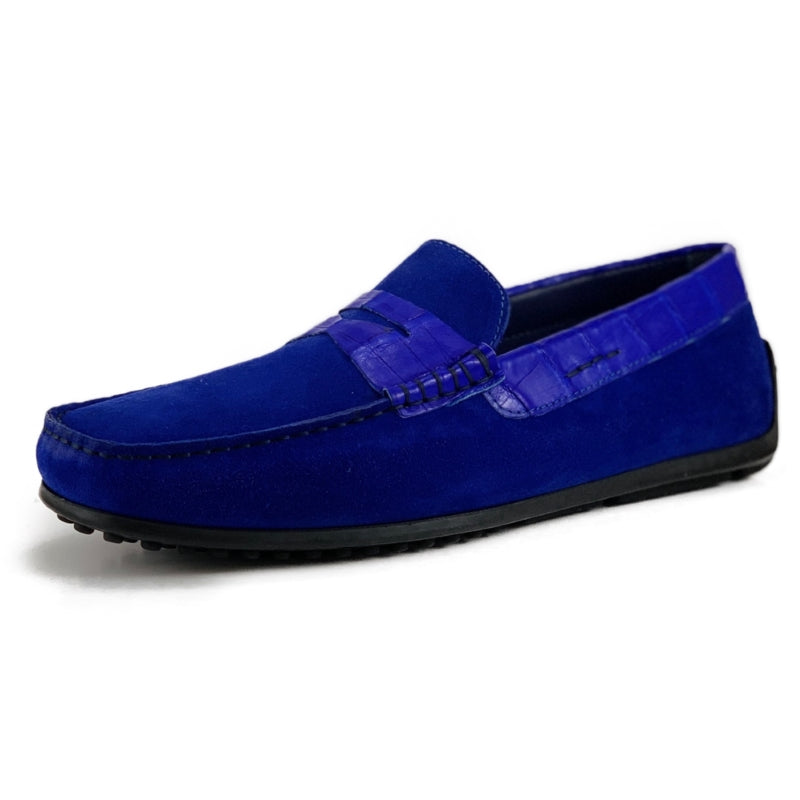 Zelli Monza Suede & Crocodile Driving Shoes Royal (31-160-BLU)