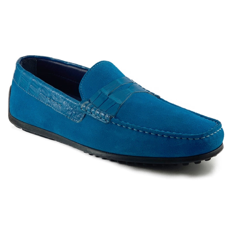 Zelli Monza Suede & Crocodile Driving Shoes Teal