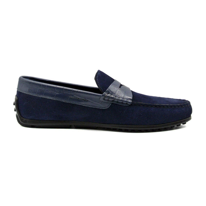 Zelli Monza Suede & Embossed Crocodile Driving Shoes Navy (31-161-NVY)