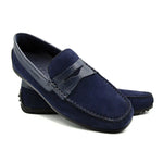 Zelli Monza Suede & Embossed Crocodile Driving Shoes Navy (31-161-NVY)