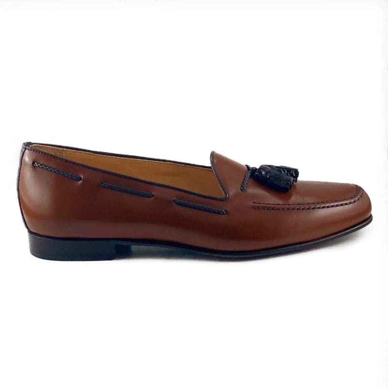 Zelli Naples Calf & Crocodile Tassel Loafers Cognac