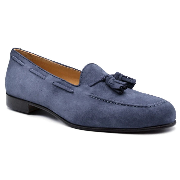 Zelli Naples Suede Tassel Loafers Blue Water