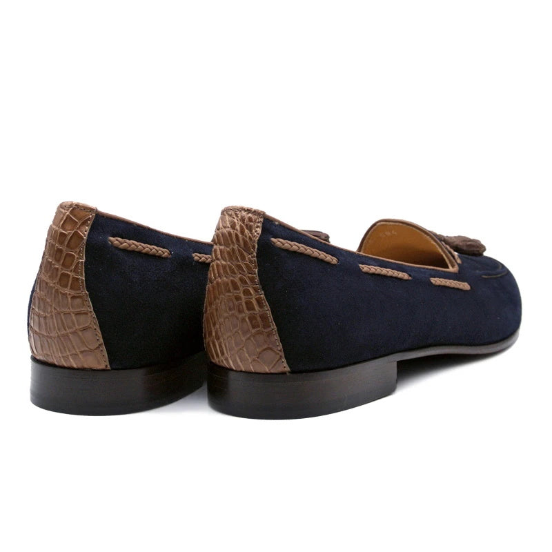 Zelli Naples Suede & Crocodile Tassel Loafers Navy (16-584-NVY)