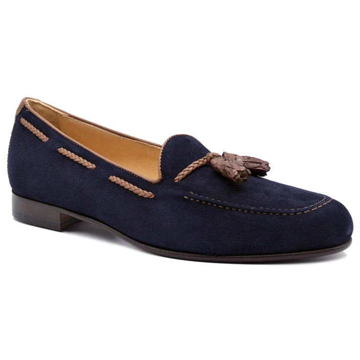 Zelli Naples Suede & Crocodile Tassel Loafers Navy