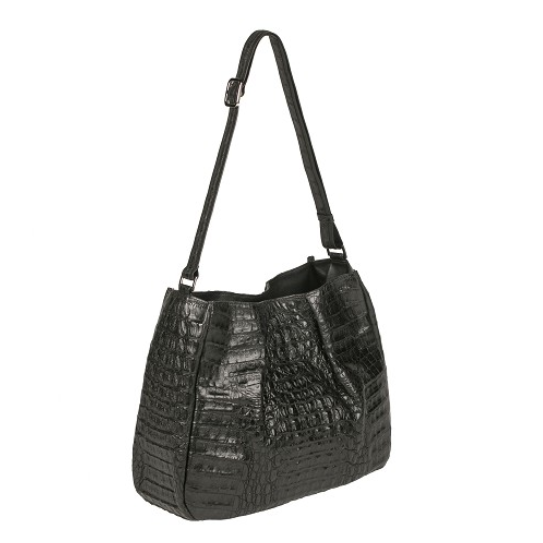 Zelli Nicki Genuine Crocodile Hobo Bag Black