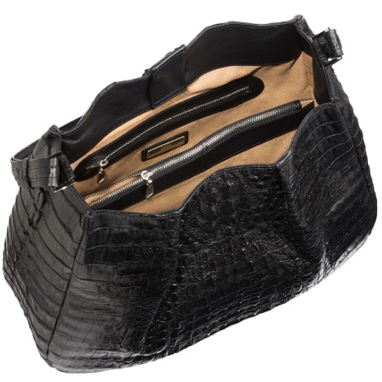 Zelli Nicki Genuine Crocodile Hobo Bag Black