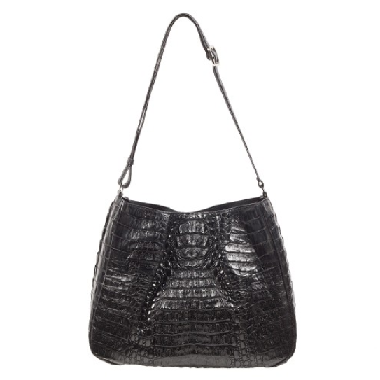 Zelli Nicki Genuine Crocodile Hobo Bag Black