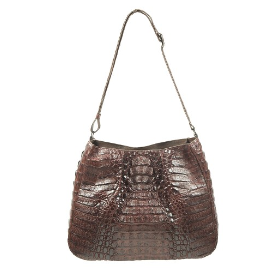 Zelli Nicki Genuine Crocodile Hobo Bag Brown
