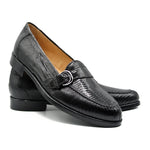 Zelli Orlando Lizard Monk Strap Shoes Black