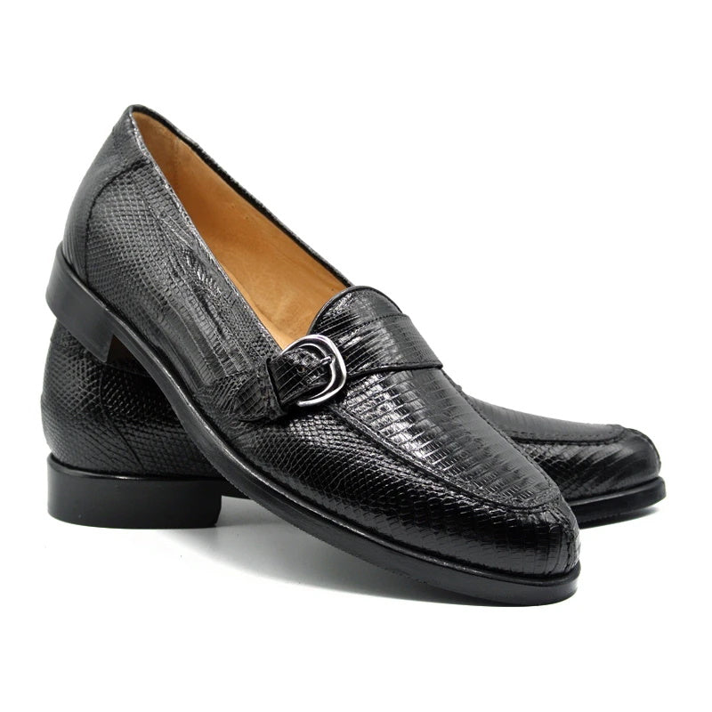 Zelli Orlando Lizard Monk Strap Shoes Black