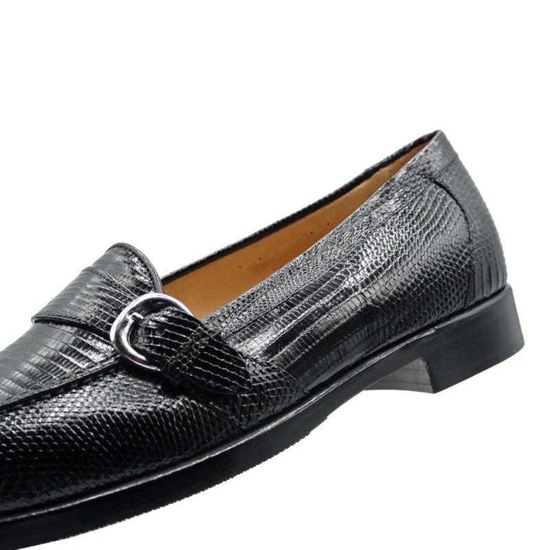 Zelli Orlando Lizard Monk Strap Shoes Black