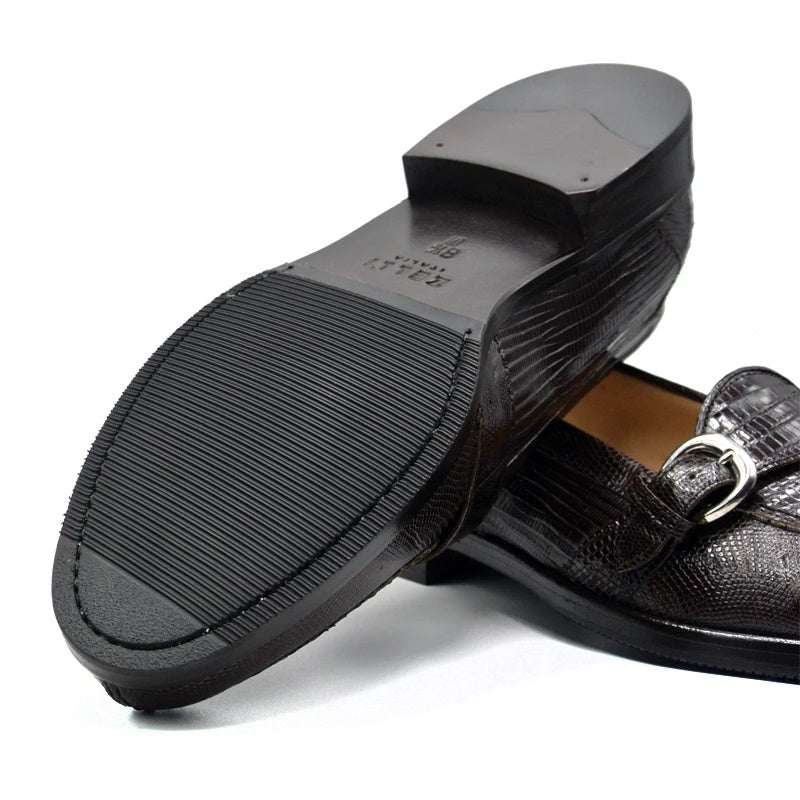Zelli Orlando Lizard Monk Strap Shoes Brown