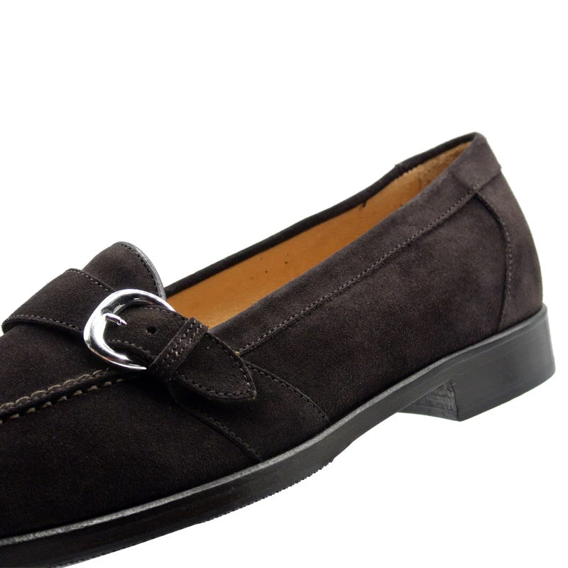 Zelli Orlando Suede Monk Strap Shoes Dark Brown