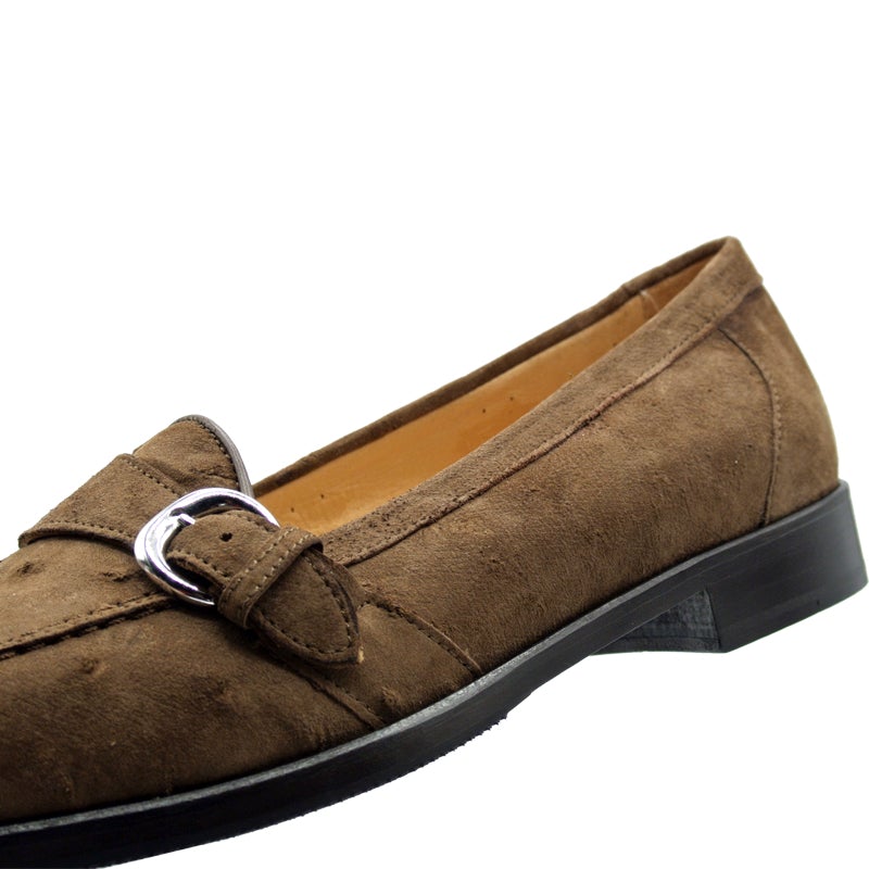Zelli Orlando Ostrich Monk Strap Shoes Brown