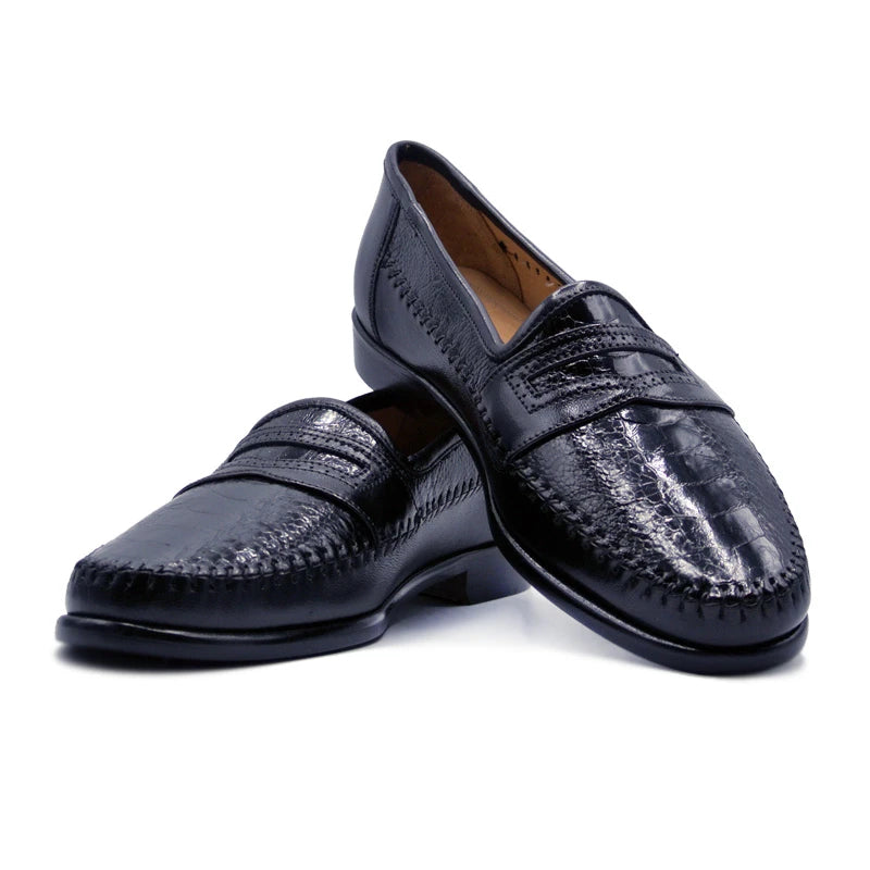 Zelli Ostrich Leg Penny Loafers Black