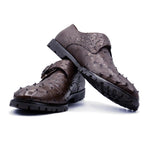 Zelli Ostrich Quill Monk Strap Shoes Brown