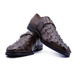 Zelli Ostrich Quill Monk Strap Brogues Brown