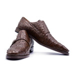 Zelli Ostrich Quill Monk Strap Shoes Brown