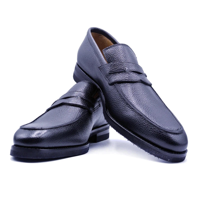 Zelli Pebble Grain Penny Loafers Black Cherry