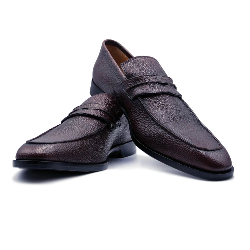 Zelli Pebble Grain Penny Loafers Burgundy