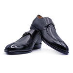 Zelli Peccary Apron Toe Monk Strap Shoes Black