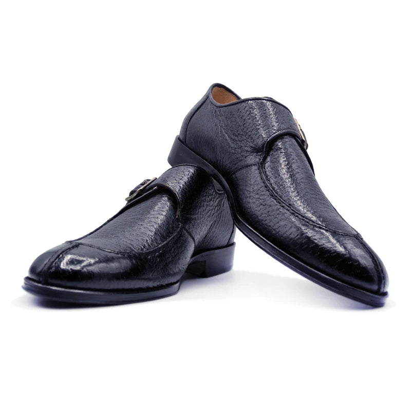Zelli Peccary Apron Toe Monk Strap Shoes Black