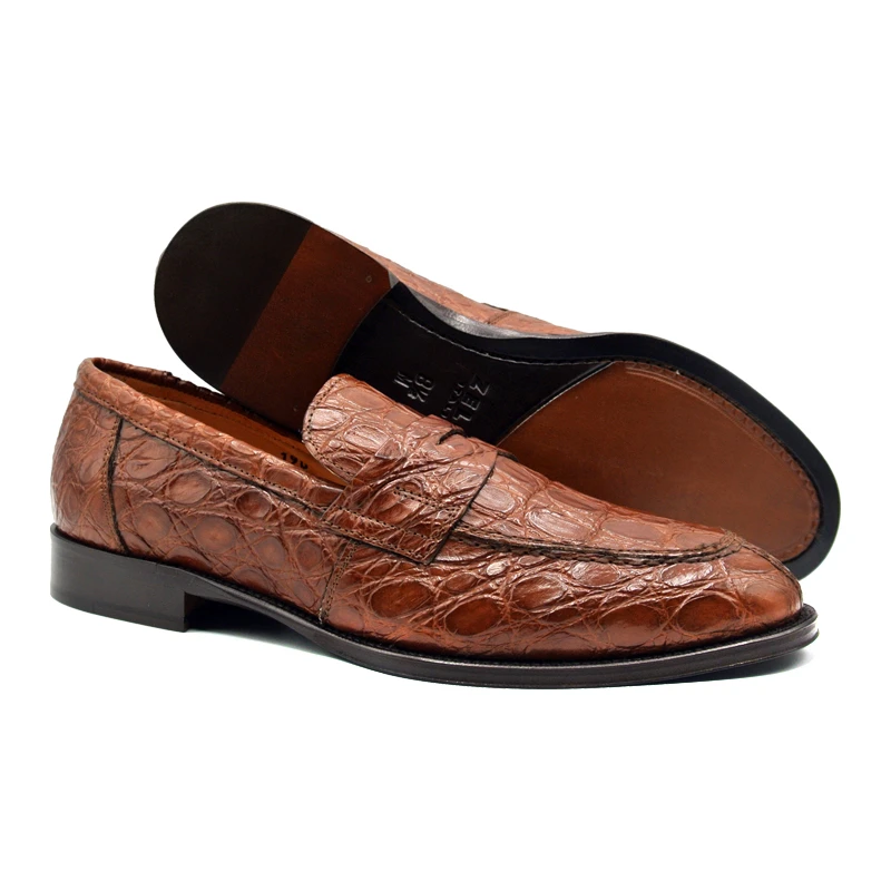 Zelli Remus Caiman Crocodile Loafers Cognac Size 8