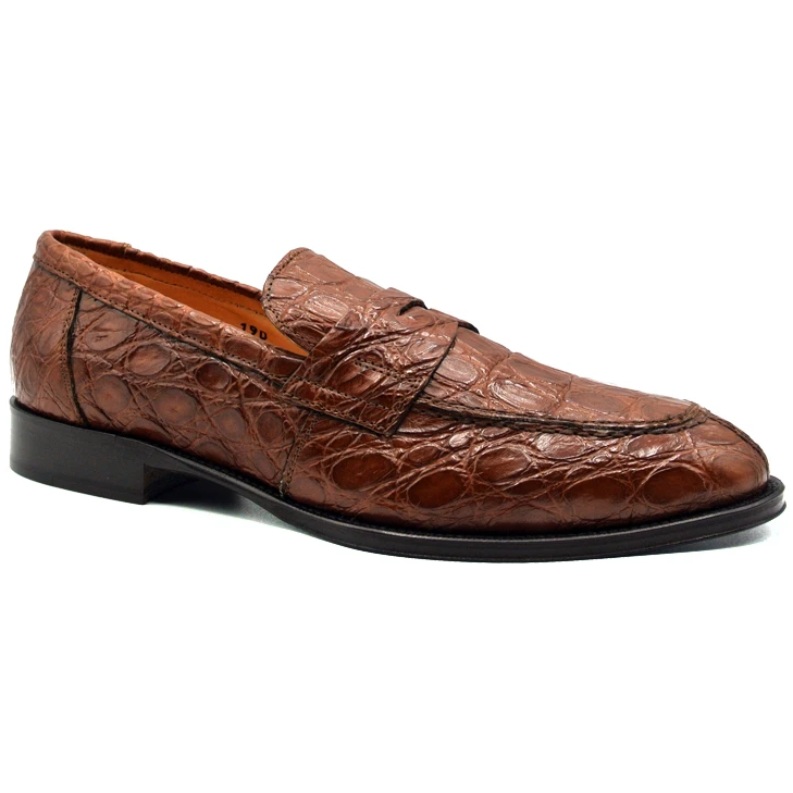 Zelli Remus Caiman Crocodile Loafers Cognac