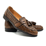 Zelli Riviera Woven Calfskin Tassel Loafers Brown