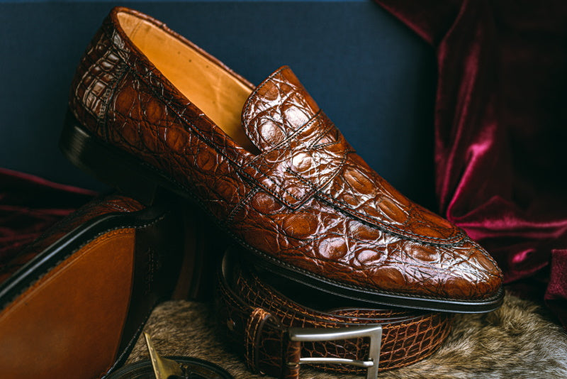 Zelli Roma Caiman Crocodile Penny Loafers Cognac (11-201-CGN)