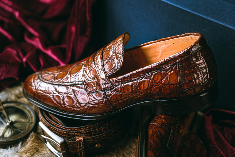 Zelli Roma Caiman Crocodile Penny Loafers Cognac (11-201-CGN)