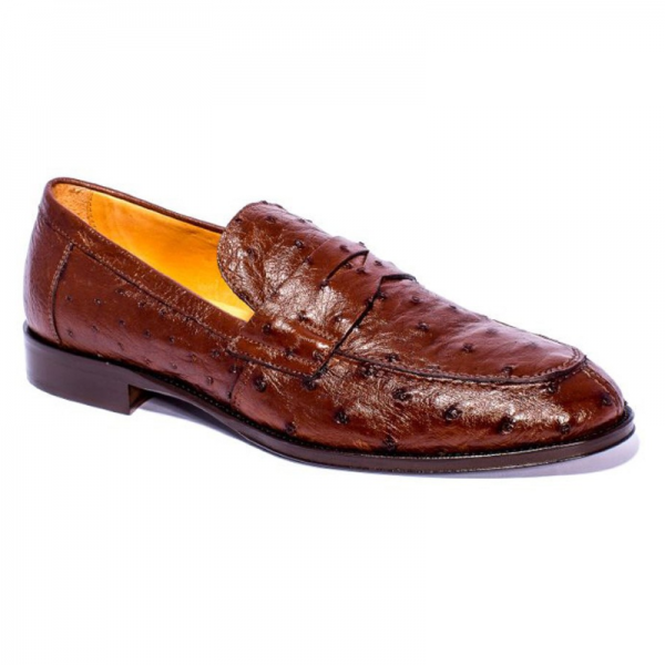 Zelli Ostrich Penny Loafers Brown WIDE