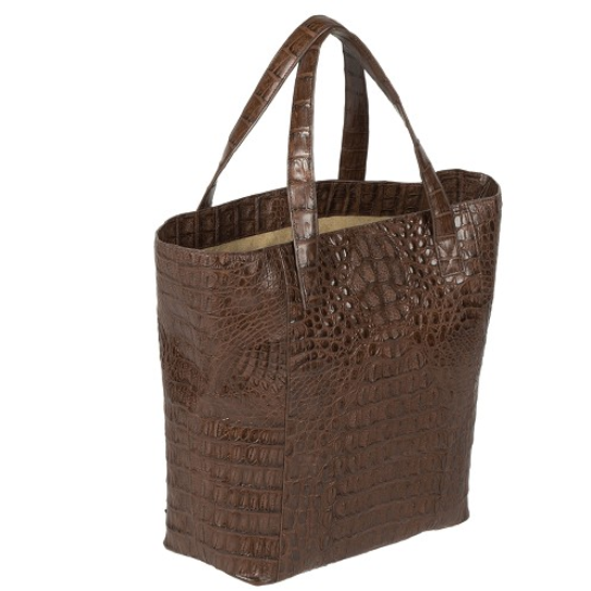 Zelli Savina Genuine Crocodile Tote Bag Brown