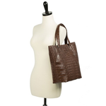 Zelli Savina Genuine Crocodile Tote Bag Brown