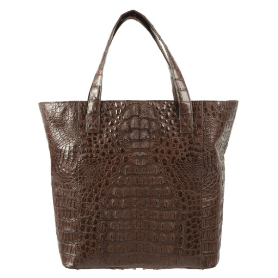 Zelli Savina Genuine Crocodile Tote Bag Brown