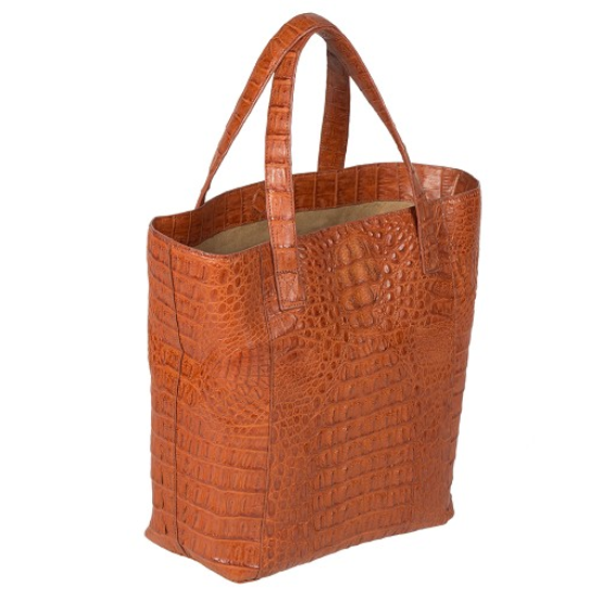 Zelli Savina Genuine Crocodile Tote Bag Cognac